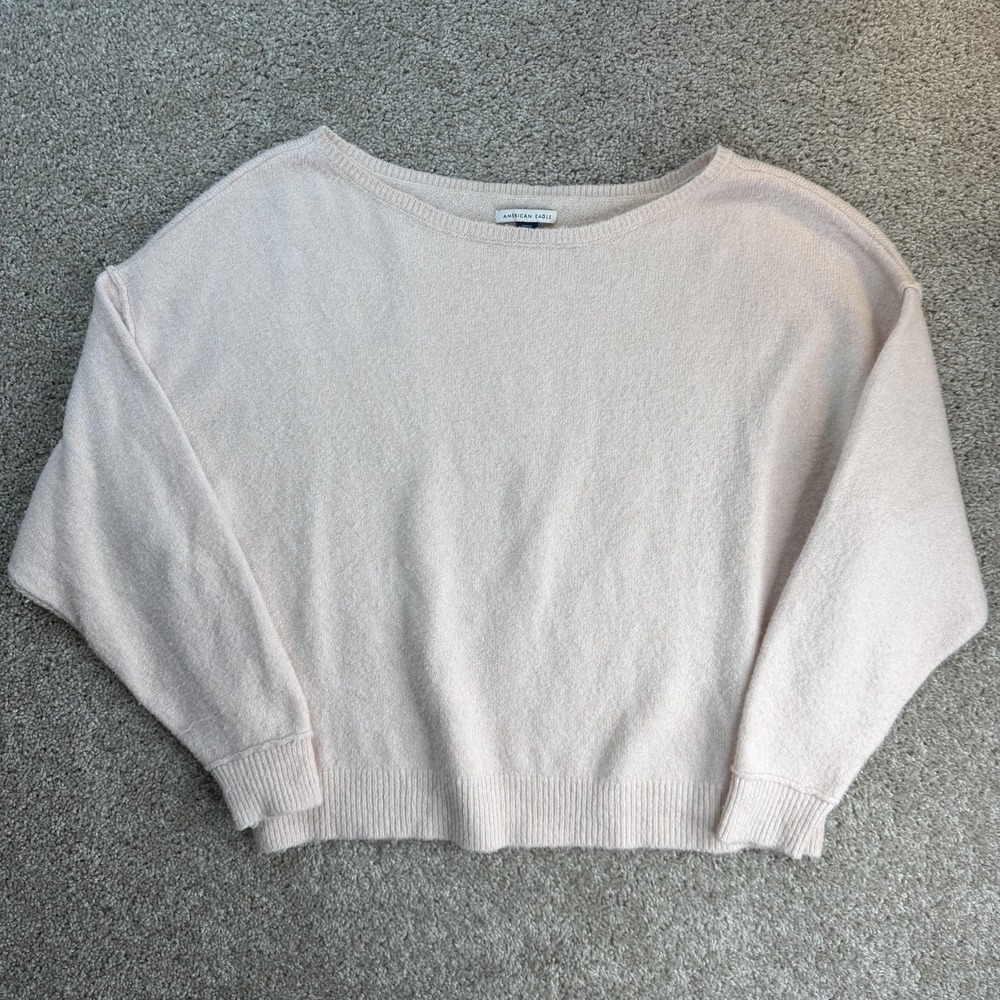 American Eagle Sweater Womens M White Boat Neck Tight-Knit Pullover Long Sleeve